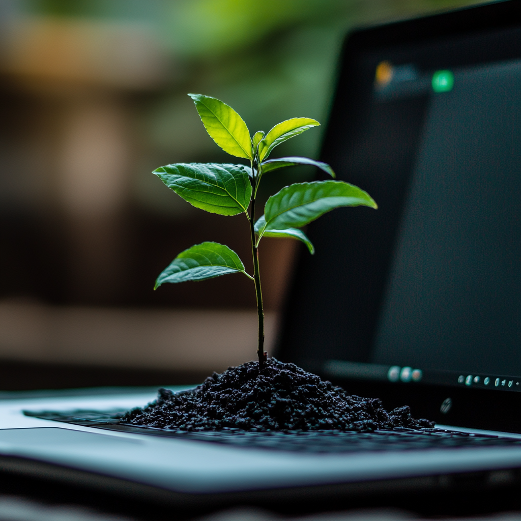 Plant growing from digital soil